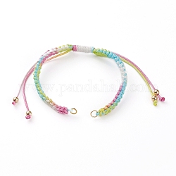 Fabrication de bracelet tressé en cordon de nylon réglable, avec anneaux de jonction en 304 acier inoxydable, or, colorées, 5-3/4~11-1/4 pouce (14.5~28 cm)