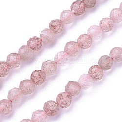 Chapelets de perles aux fraises en quartz naturel, facette, ronde, flamant, 4~4.5mm, Trou: 0.6mm, Environ 90~100 pcs/chapelet, 14.5~16.1 pouce (37~41 cm)