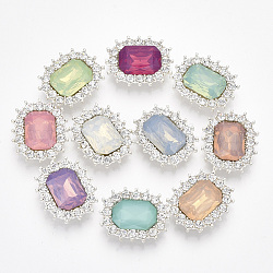 Glass Rhinestone Cabochons, with Silver Color Plated Alloy Findings, Faceted, Oval, Mixed Color, 22.5x18.5x5mm