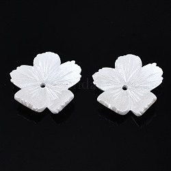 Coupelles en résine opaque, 5 pétales, fleur, blanc, 29x30x7mm, Trou: 2mm