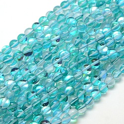 Synthetic Moonstone Beads Strands, Dyed, Holographic Beads, Half AB Color Plated, Round, Turquoise, 8mm, Hole: 1mm, about 49pcs/strand, 15 inch