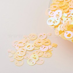 Accessori per ornamenti charms in paillette / paillettes in plastica, piatta e rotonda con il cuore, giallo, 8x0.1mm, Foro: 1.4 mm