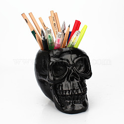 Porte-stylos tête de mort en résine, organisateur de porte-pinceaux de maquillage, thème de l'Halloween, noir, 150x110x110mm