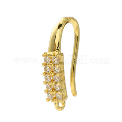 Rack Plating Brass Pave Cubic Zirconia Earring Hooks, Ear Wire, Lead Free & Cadmium Free, Rectangle, Real 18K Gold Plated, 16~16.5x3.5mm, Hole: 1.2mm, 18 Gauge, Pin: 1mm