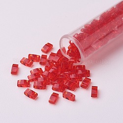 Cuentas de media tila miyuki, Abalorios de la semilla japonés, 2 agujero, (htl140) transparente rojo anaranjado, 5x2.3x1.9mm, agujero: 0.8 mm, aproximamente 2500 unidades / bolsa, 100 g / bolsa
