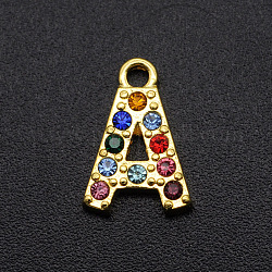 Alloy Rhinestone Charms, Golden, Colorful, Letter, Letter.A, 12.5x8.5x2mm, Hole: 1.5mm