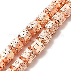Fili di perle di roccia lavica naturale elettrodeposta, colonna esagonale, placcato oro rosa, 8x6.5x7.5mm, Foro: 1 mm, circa 50~51pcs/filo, 15.55~15.94 pollice (39.5~40.5 cm)