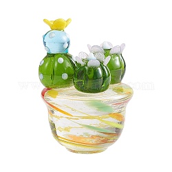 Mini cactus artistici in vetro statuine artistiche in vetro soffiato simpatici mini cactus da collezione decorazione della tavola di casa ornamento pianta finta, verde, 38x53mm