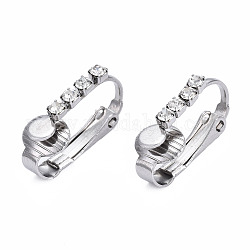 304 Stainless Steel Clip-on Earring Converters Findings, with Clear Cubic Zirconia, Stainless Steel Color, 17x11x7mm