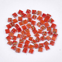 2 agujero abalorios de la semilla de cristal, estilo antiguo, Rectángulo, tomate, 5x4.5~5.5x2~2.5mm, agujero: 0.5~0.8 mm