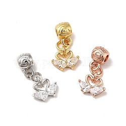 Rack Plating Brass Micro Pave Clear Cubic Zirconia Pendants, Long-Lasting Plated, Cadmium Free & Lead Free, Swan, Mixed Color, 20mm, Hole: 2.5mm
