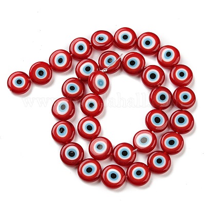 Handmade bösen Blick lampwork flache runde Perle Stränge&nbsp;LAMP-L058-12mm-06A-1
