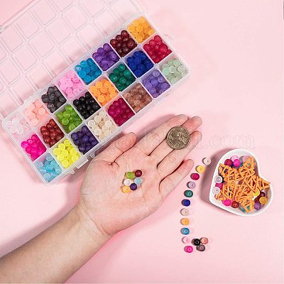 Wholesale PandaHall 1 Box (about 480pcs) 24 Color 8mm Frosted Transparent Round  Glass Beads Assortment Kits For Jewelry Making Hole: 1.3-1.6mm 