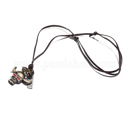 Adjustable Men's Zinc Alloy Pendant and Leather Cord Lariat Necklaces NJEW-BB15998-1