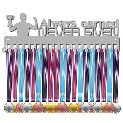 CREATCABIN Always Earned Never Given Medal Hanger Display Medal Holder Sports Award Iron Holder Rack Frame Wall Mounted for Athletes Medalist Runner Gymnastics Marathon 20Pcs Hooks 15.7 x 5.2 Inch ODIS-WH0037-003-1