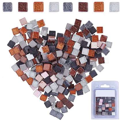 GORGECRAFT 220 Pieces Mosaic Tiles Glass Glitter Mosaic Square Shape Stained Glass Pieces for DIY Crafts Kitchen Shower (Grey Mix GLAA-WH0015-44C-1