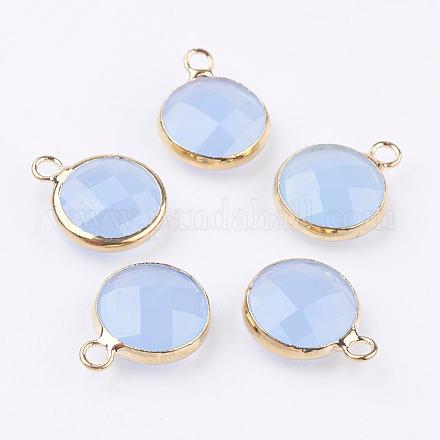 Golden Tone Brass Glass Flat Round Charms GLAA-M003-A-18G-1