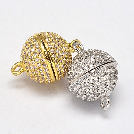 Round Rack Plating & Long-Lasting Plated Brass Micro Pave Cubic Zirconia Magnetic Clasps KK-P030-28-NF-1