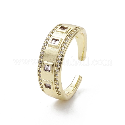 Rack Plating Brass Micro Pave Cubic Zirconia Open Cuff Rings RJEW-K257-32G-1