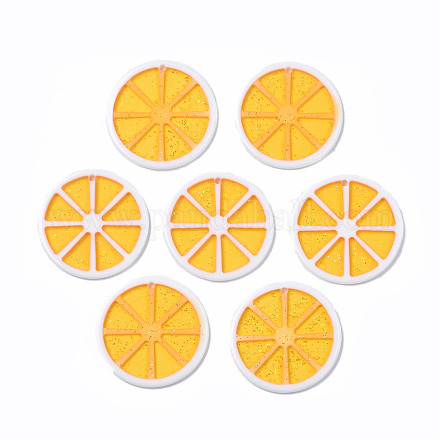樹脂チャーム  グリッターパウダー付き  レモン  オレンジ  34~35x3~4mm  穴：2mm X-RESI-R337-1-1