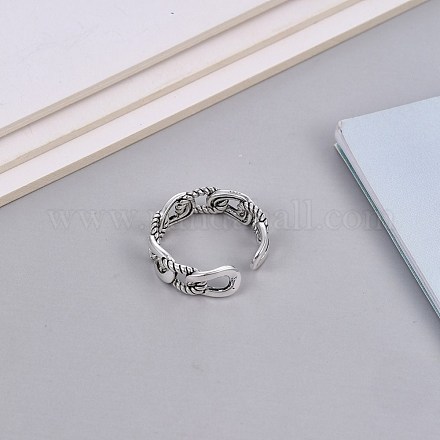 女性のための調節可能な真鍮の袖口の指輪  アズキチェーン形状  アンティークシルバー  usサイズ6 3/4(17.1mm) RJEW-BB70613-1