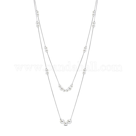 Стерлингового серебра перлы раковины двухуровневый ожерелья NJEW-F188-03-1