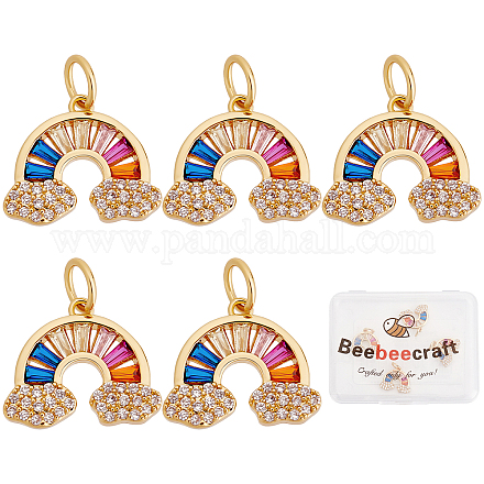 Beebeecraft 5Pcs/Box Rainbow Charms 18K Gold Plated Brass Colorful Cubic Zircon Charms with Jump Ring for Jewelry Necklace Bracelet Making ZIRC-BBC0001-18-1