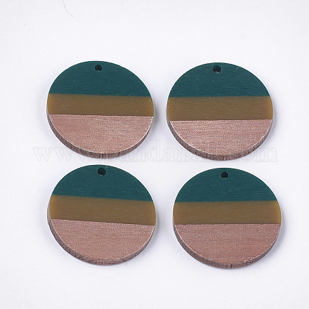 Tri-color Resin & Walnut Wood Pendants X-RESI-S358-78F-1