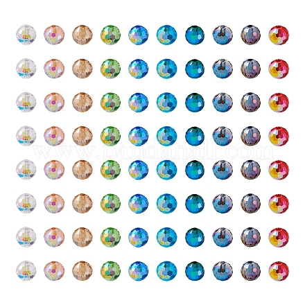 400個10色ガラスビーズ連売り  多面カット  ラウンド  ミックスカラー  6mm  穴：1.2mm  40個/カラー GLAA-TA0001-21-1