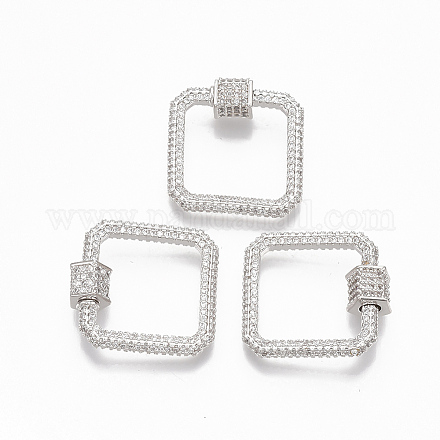 Brass Micro Pave Clear Cubic Zirconia Screw Carabiner Lock Charms ZIRC-T010-06P-1