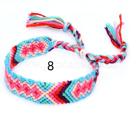 Cotton Braided Rhombus Pattern Cord Bracelet FIND-PW0013-003A-08-1