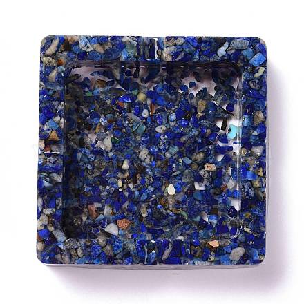Cenicero de resina con piedras de chip de lapislázuli natural DJEW-F015-04B-1