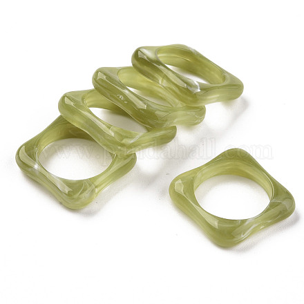 透明樹脂指輪  天然石風  正方形  黄緑  usサイズ7 1/4(17.7mm) X-RJEW-S046-001-A04-1