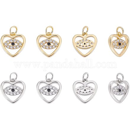 Nbeads 8Pcs 2 Colors Eco-Friendly Brass Micro Pave Clear Cubic Zirconia Charms ZIRC-NB0001-88-1