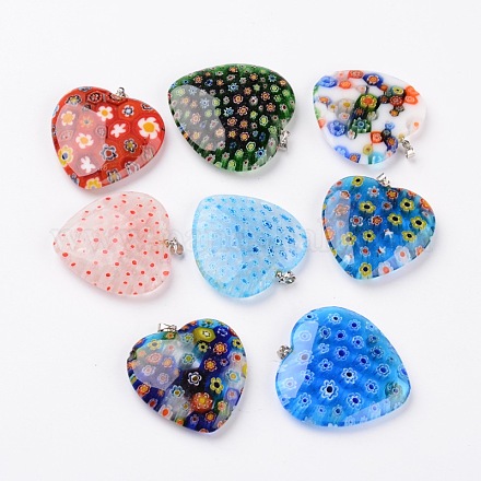 Heart Handmade Millefiori Glass Pendants LK-L004-08-1