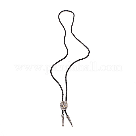 男性女性のための刻まれた楕円形のラリアネックレス  イミテーションレザーコード調節可能なネックレス  ブラック  アンティークシルバー  40.94インチ（104cm） NJEW-WH0011-07AS-1