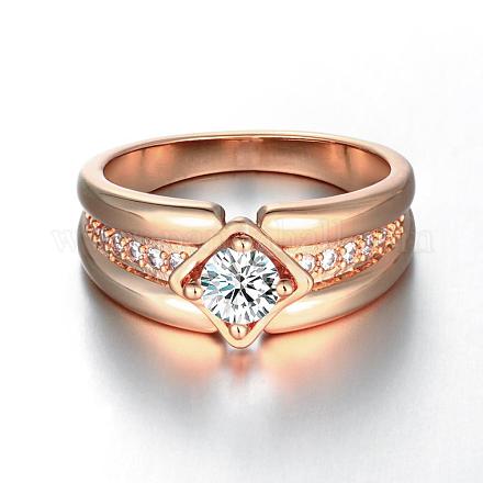 Classici anelli da uomo con zirconi cubici in vero ottone placcato oro rosa RJEW-BB06383-8RG-1
