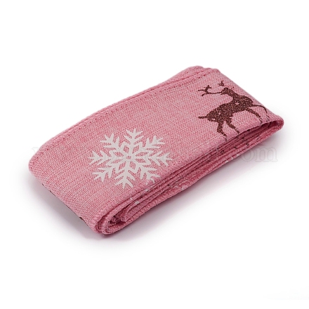 クリスマス黄麻布リボン  ヘシアンリボン  ジュートリボン  服飾材料  ピンク  50x0.4mm  約2 M /バンドル SRIB-WH0006-15F-1