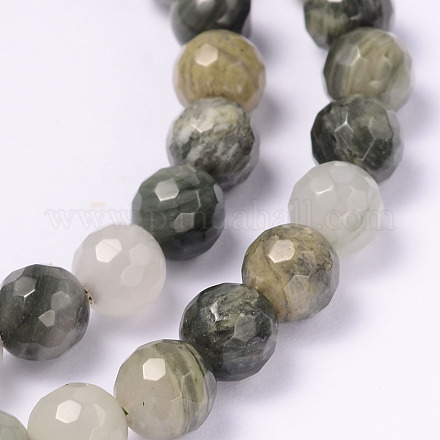 Faceted Natural Green Rutilated Quartz Round Bead Strands G-L377-37-6mm-1