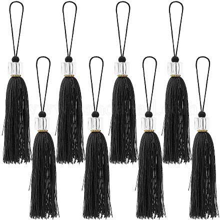 GORGECRAFT 8PCS Large Tassel Key Colorful Handmade Silky Floss Tiny Craft Tassels with Transparent Cube Beads for DIY Craft Accessory Home Decoration(Black) AJEW-GF0004-66D-1