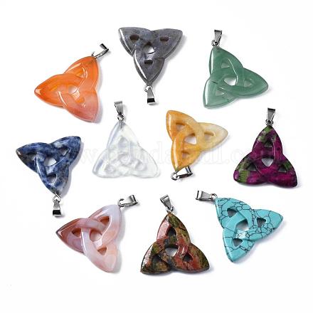 Triangle Natural & Synthetic Mixed Stone Pendants with Brass Clasps G-R220-09-1