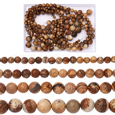 4 brins 4 tailles brins de perles de jaspe photo naturel G-TA0001-29-1