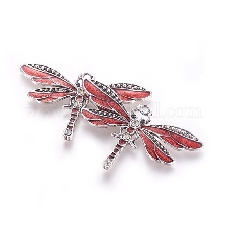 Antique Silver Plated Alloy Enamel Dragonfly Pendants ENAM-J028-02AS-1