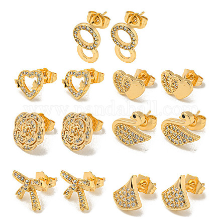 Женские серьги-гвоздики из латуни с микропаве из светлого золота и циркония EJEW-E295-33KCG-1