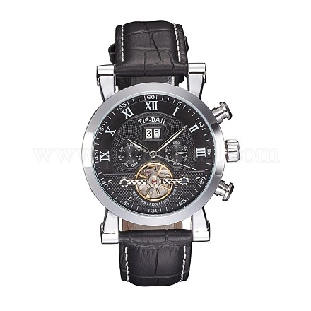 合金の腕時計ヘッド機械式時計  PU leartherコード時計バンド付き  プラチナ  260x22ミリメートル  ウオッチヘッド：54x47.5x15ミリメートル ：ウオッチフェス：36ミリメートル WACH-L044-02P-1