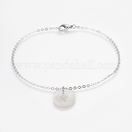 Bracelets de cheville avec chaînes de câble en laiton plaqué platine véritable AJEW-AN00231-02-1