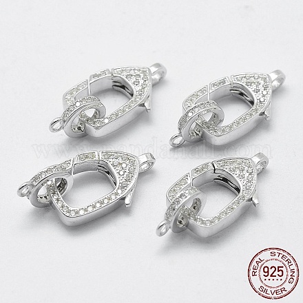 Rhodium Plated 925 Sterling Silver Cubic Zirconia Lobster Claw Clasps STER-K169-01P-1