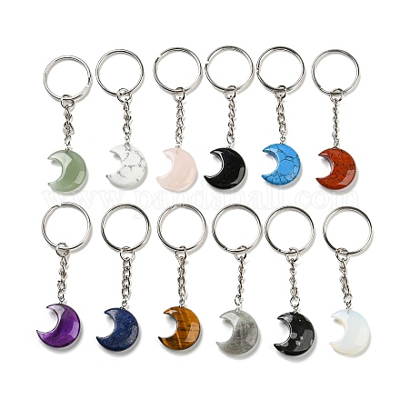 Porte-clés pendentif lune en pierres précieuses naturelles et synthétiques reiki KEYC-P015-01P-1
