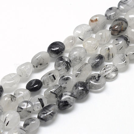 Chapelets de perles en quartz rutile noir naturel X-G-R445-6x8-18-1