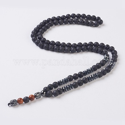 Colliers à pendentif perles de lave naturelle NJEW-I221-02E-1